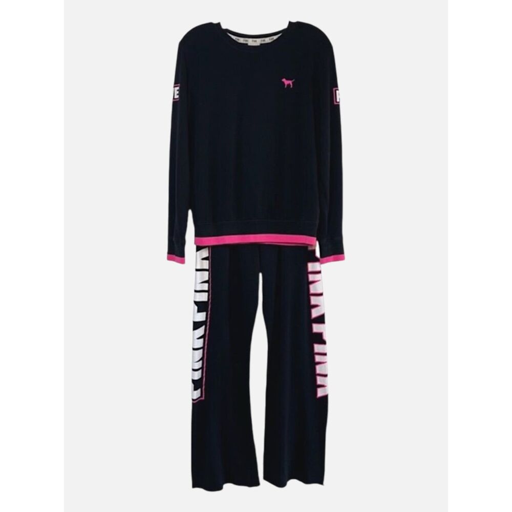 PINK Victoria's Secret Navy Sweatsuit Sweatshirt S Sweatpants XS Logo Lounge Set